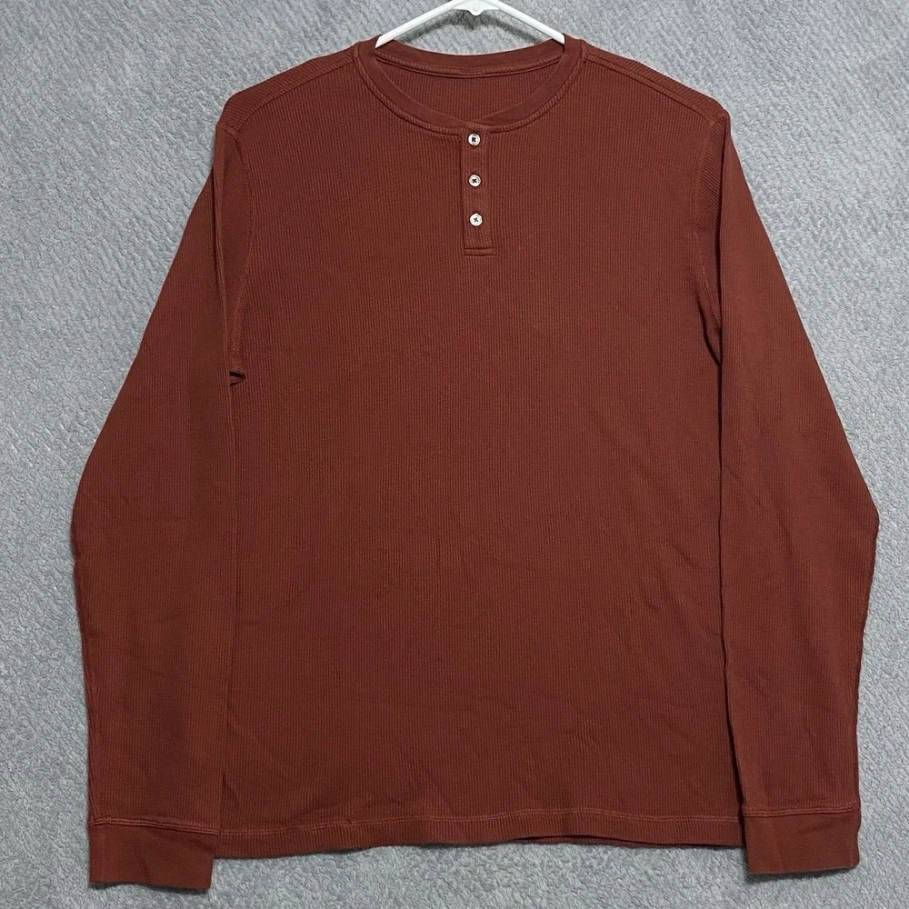 Vuori Henley Shirt Mens XL Burgundy Long Sleeve Waffle Thermal Casual Top